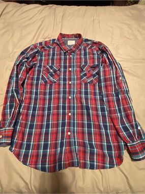 PD&C Red and Blue Plaid Button-Down Shirt